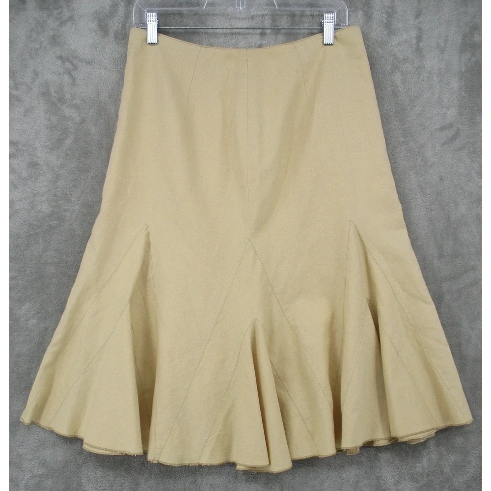 TUZZI Skirt Womens 40 US 10 Linen Blend Flounce Office A Line Artsy‎ Beige Zip